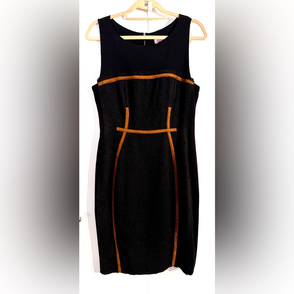 Yoana Baraschi Women's size 10 Black Sleeveless Suede Wool Blend Sheath Dress